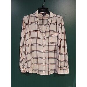 The Limited Women's Button Up Blouse Large  Cream Orange Black Sheer